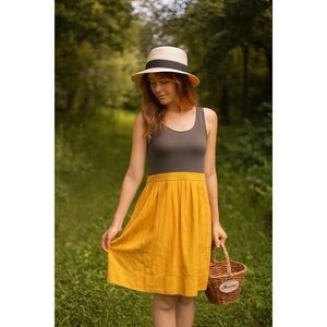 Anthropologie Maeve Vintage Colorblock Grey and Mustard Dress